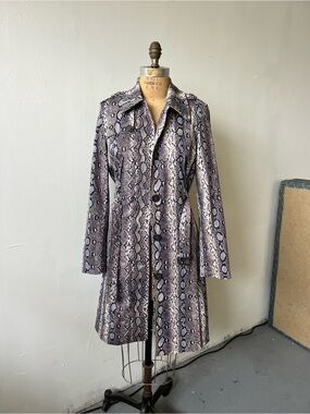 Michael Michael Kors Snakeskin Python Print Trench Coat Purple Grey Small